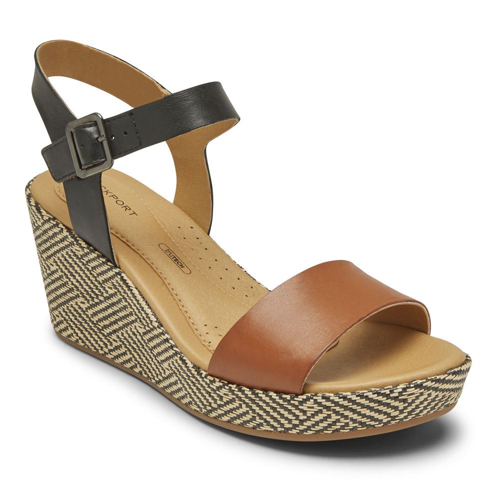 Rockport Sandals For Womens Black/Brown - Lyla Ankle-Strap - TF2569801